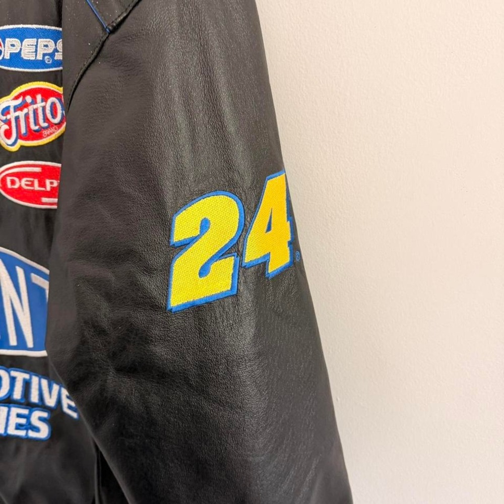 VINTAGE BLACK CHASE AUTHENTICS JEFF GORDON DUPOINT LEATHER RACING JACKET - Picture 5 of 8